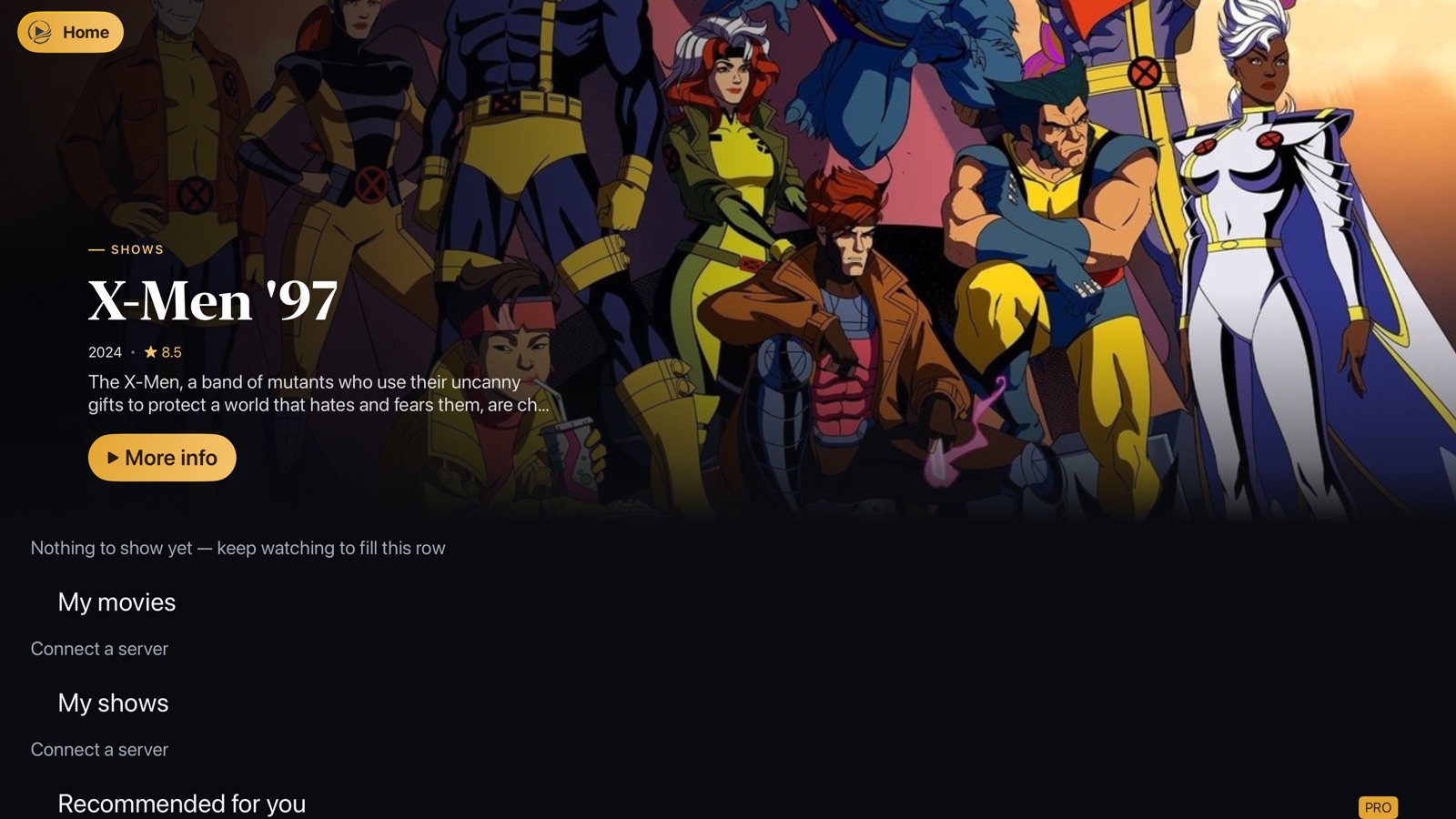 Maëlia home screen on Apple TV — X-Men '97 hero